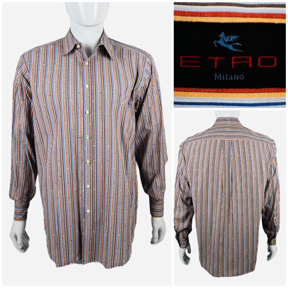Etro Mens 41 - Large Shirt Striped Made In Italy Long Sleeve 100% Cotton EUC